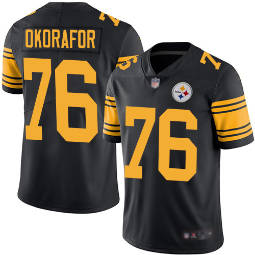 Men Pittsburgh Steelers Football #76 Limited Black Chukwuma Okorafor Rush Vapor Untouchable Nike NFL Jersey